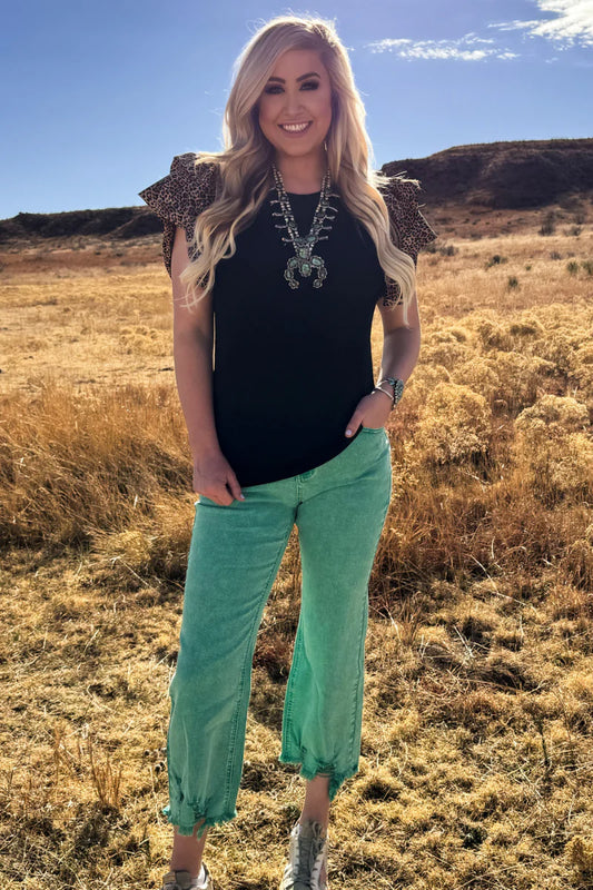 OUTLAW CROP JEANS - TURQUOISE