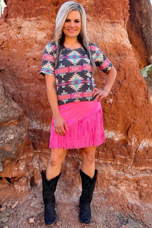 Forth Worth Fringe Skirt Pink