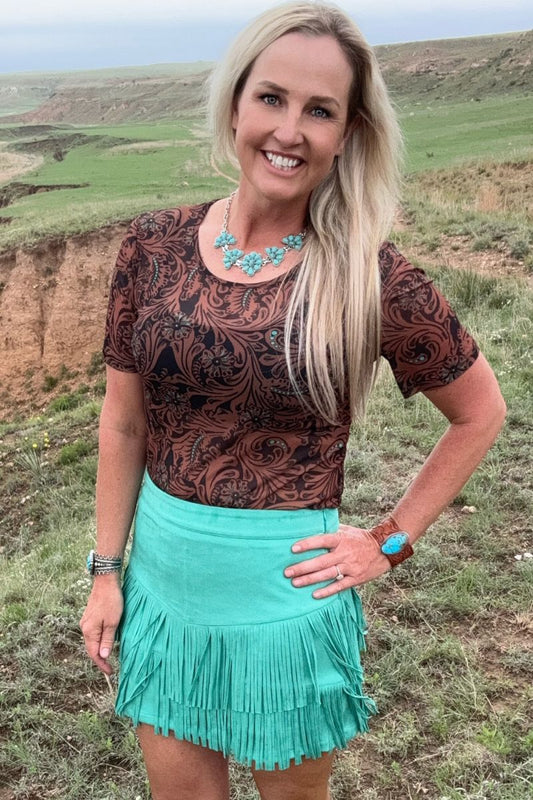 Forth Worth Fringe Skirt Turquoise