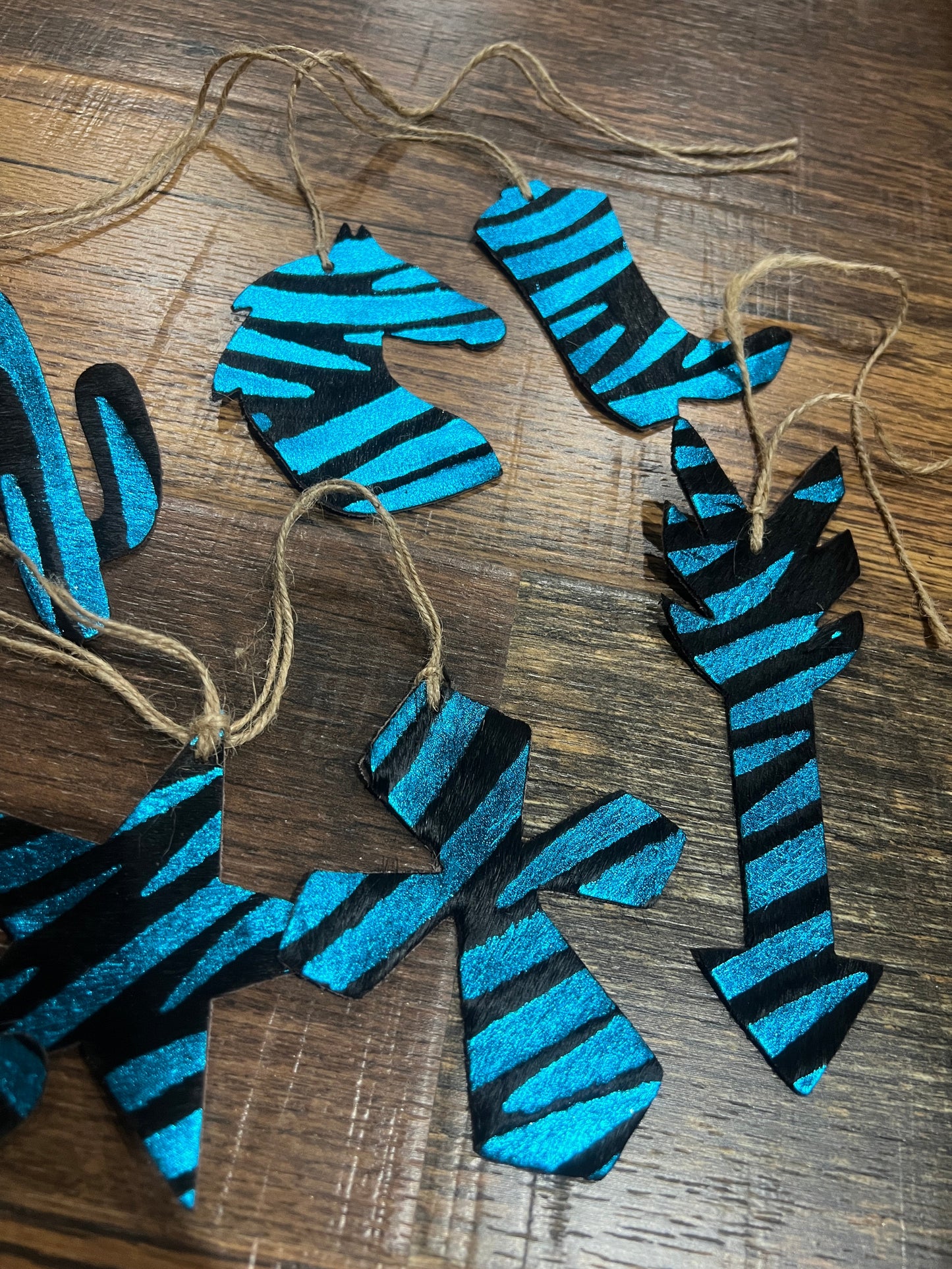 Blue Zebra Leather Cowhide  Christmas Ornament  - Sold Individually