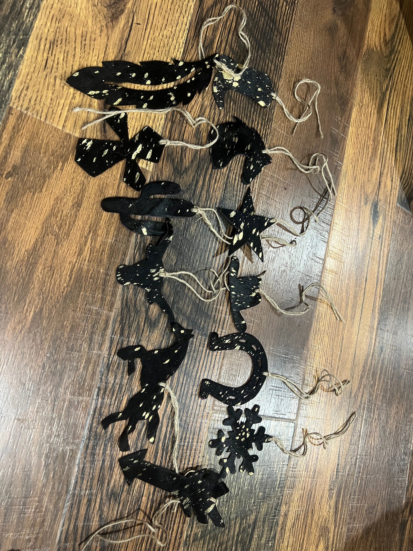 Gold/Black Acid Wash Leather Cowhide  Christmas Ornament - Sold Individually