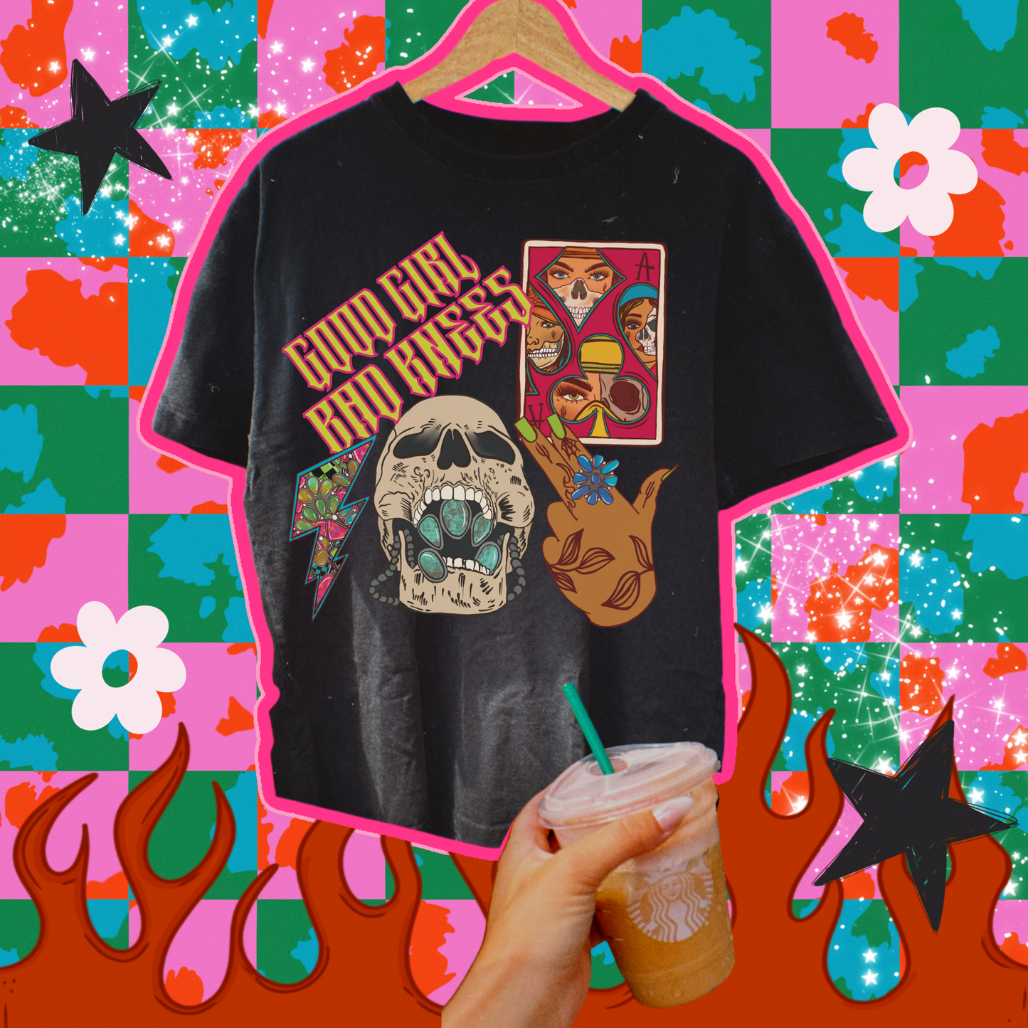 Good Girl Bad Knees Collage tee