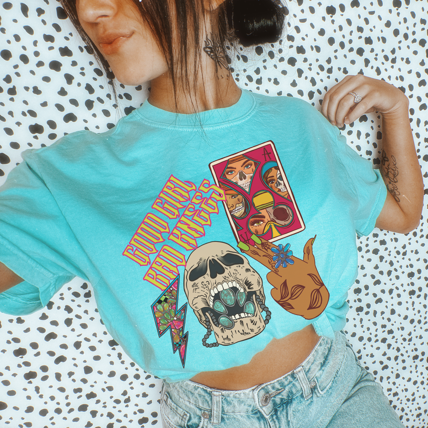 Good Girl Bad Knees Collage tee