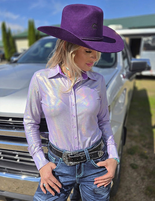 Lavender Mist Holographic Pullover Button Up Lightweight Medium Stretch Cowgirl Tuff
