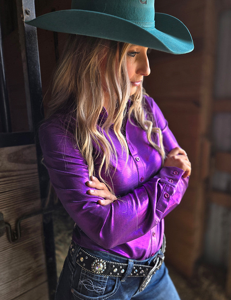 Violet Purple Holographic Pullover Button Up Midweight & Medium Stretch Cowgirl Tuff