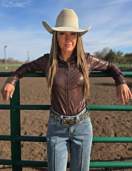 Aztec Brown Holographic Pullover Button Up Midweight & Medium Stretch Cowgirl Tuff
