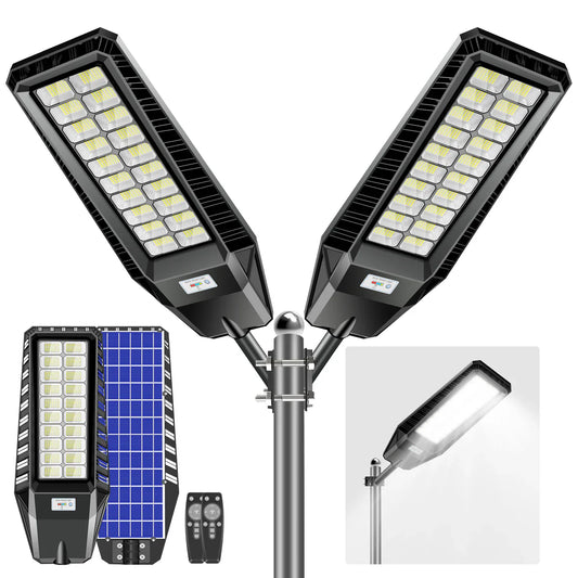 2 Pack 4600W Solar Street Lights Outdoor 190000 Lumens Dusk to Dawn With Remote and Motion Sensor