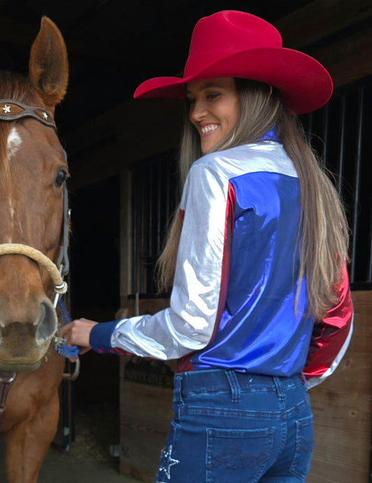 Pullover Button Up (Red With White And Blue Americana Lightweight Stretch Jersey)