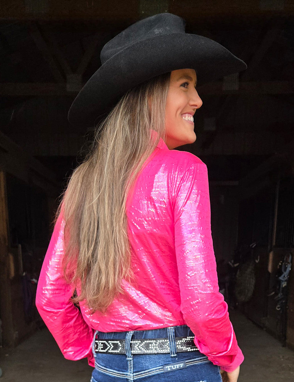 Pullover Button Up (Wild Pink With Textured Shimmer Lightweight Stretch Jersey)