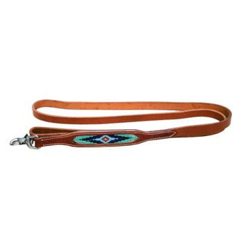 Showman Couture 5ft genuine leather dog leash with beaded inlay Product ID: DL-07