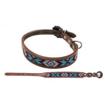 Showman Couture Beaded inlay leather dog collar with copper buckle Product ID: DC-03