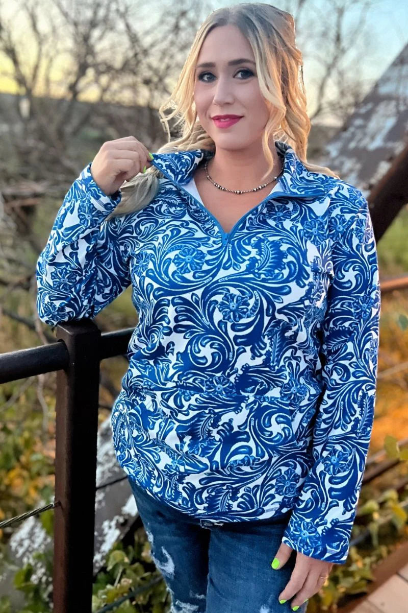 Tailgate Party Pullover Blue and White