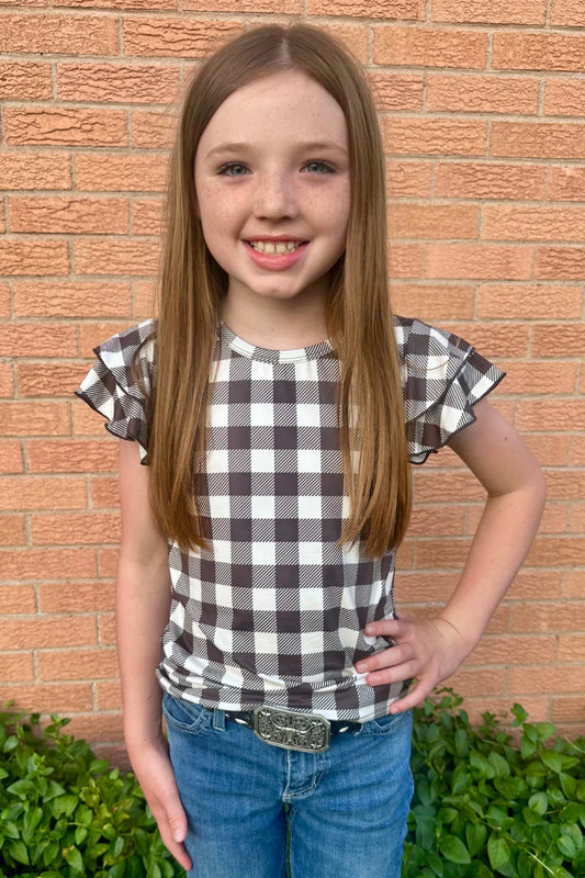 PLAID MY LOVE BROWN KIDS TOP