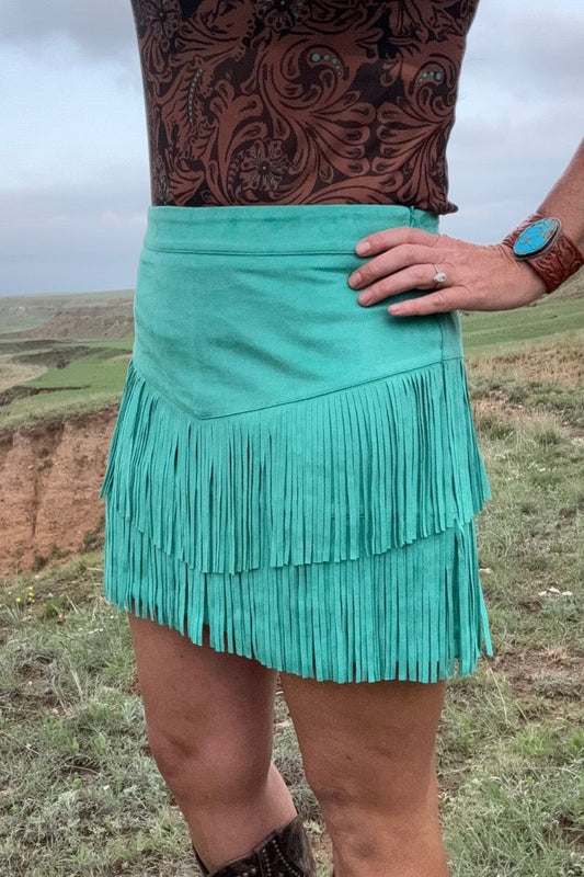 Forth Worth Fringe Skirt Turquoise
