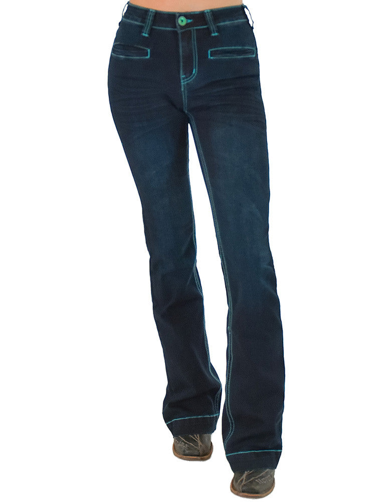 cowgirl Tuff Turquoise Boot stitch trousers