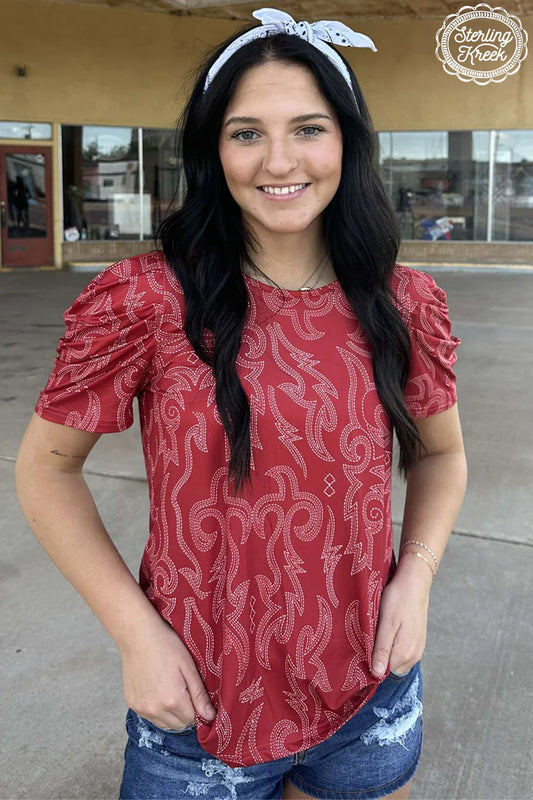Stitched out red top