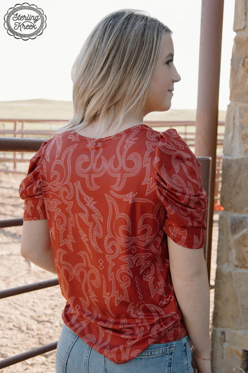Stitched out red top