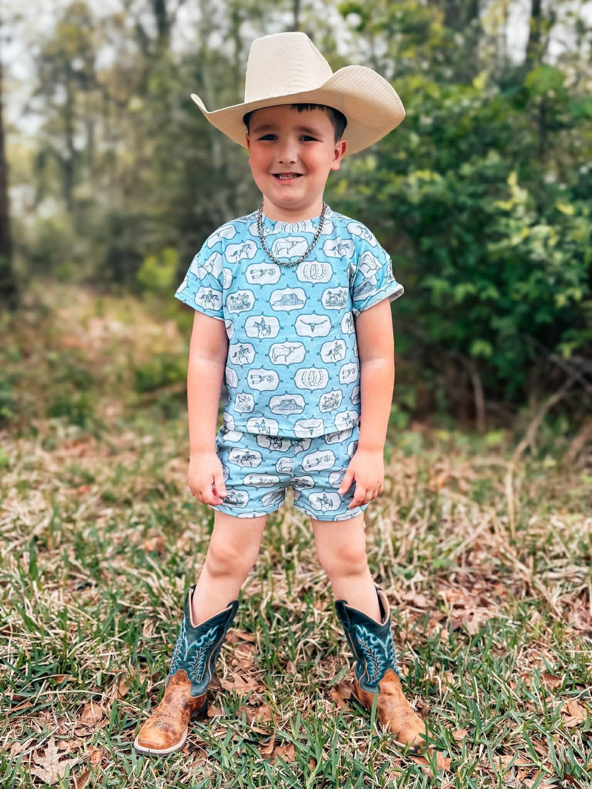 Blue western short set  (FINAL SALE)