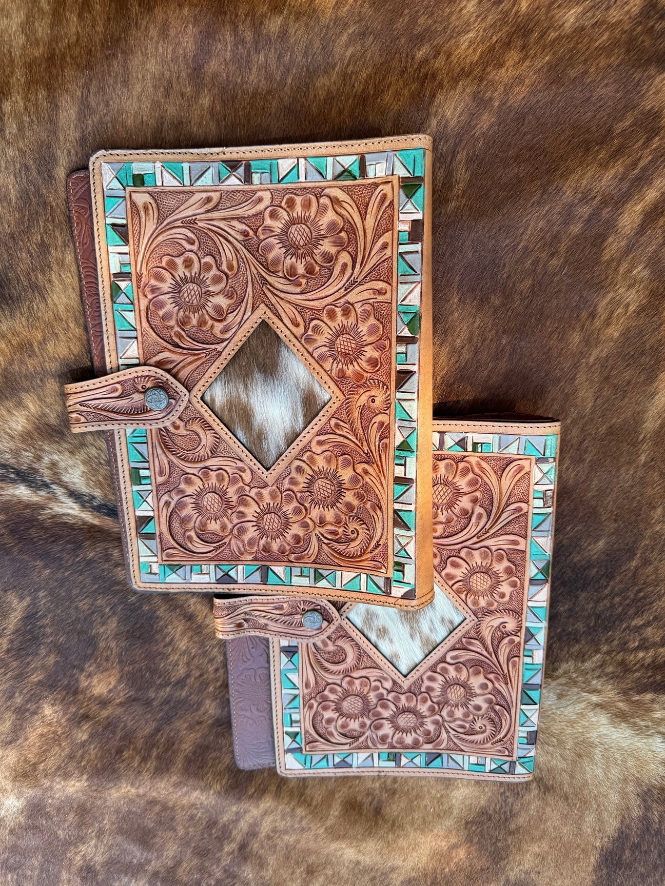 Tooled leather and cowhide Bible cover