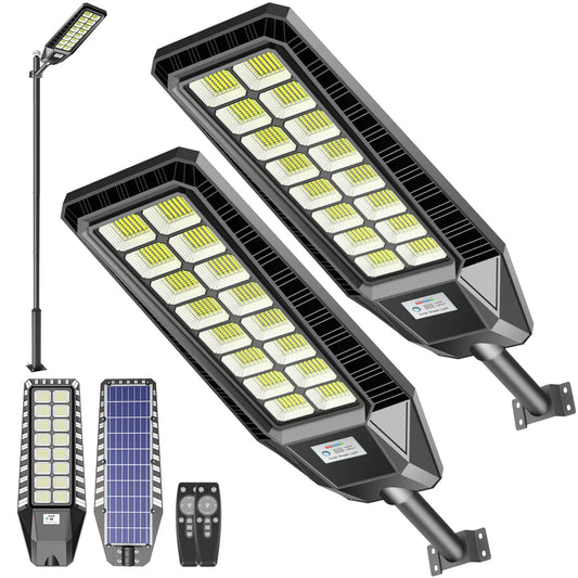 2 Pack 4600W Solar Street Lights Outdoor 190000 Lumens Dusk to Dawn With Remote and Motion Sensor