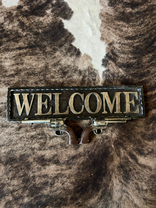 Double Pistol Welcome Sign