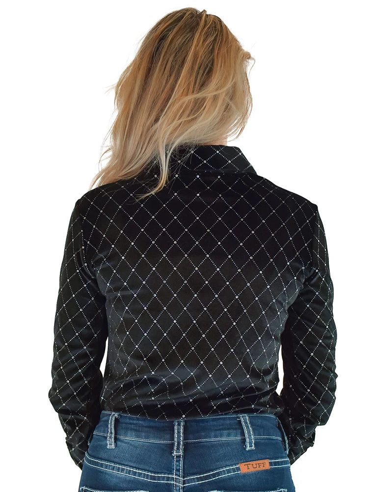 Cowgirl Tuff Company Black Velvet With Silver Crystals Pullover Button Up