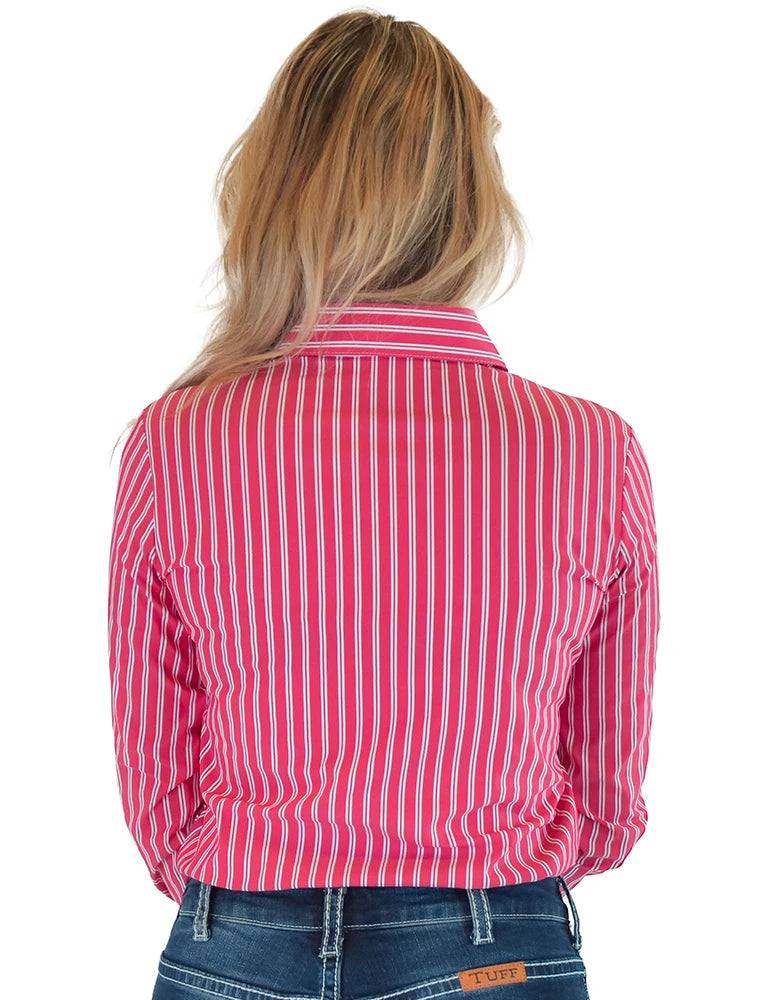 Cowgirl Tuff Company Red Pinstripe Structured Pullover Button Up