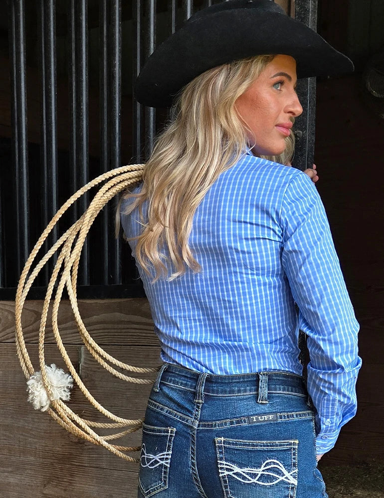 Cowgirl Tuff Company Sky Blue structured Plaid Pullover Button up
