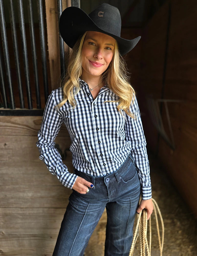 Cowgirl Tuff Company Navy Structured Plaid Pullover Button up