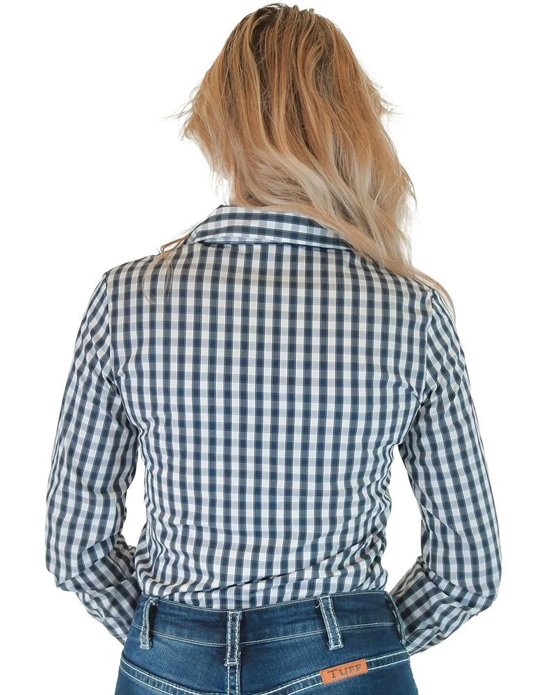 Cowgirl Tuff Company Navy Structured Plaid Pullover Button up
