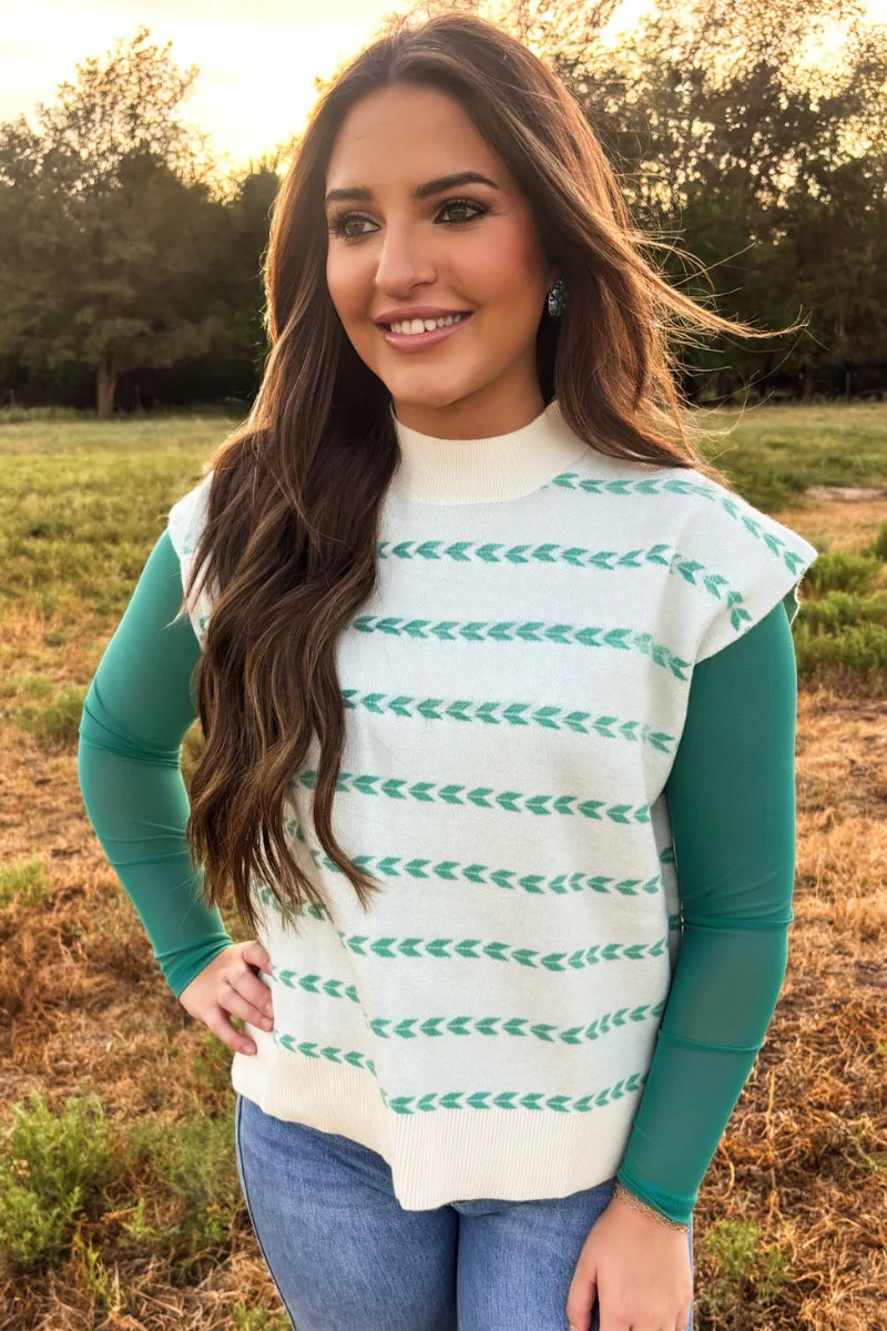 TURQUOISE TRAILS SLEEVELESS SWEATER TOP
