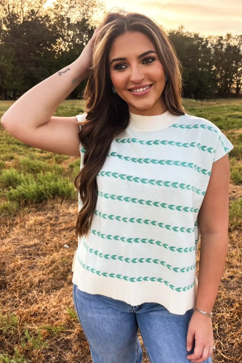TURQUOISE TRAILS SLEEVELESS SWEATER TOP