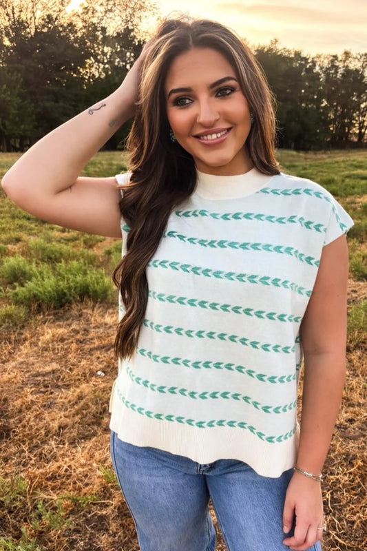TURQUOISE TRAILS SLEEVELESS SWEATER TOP