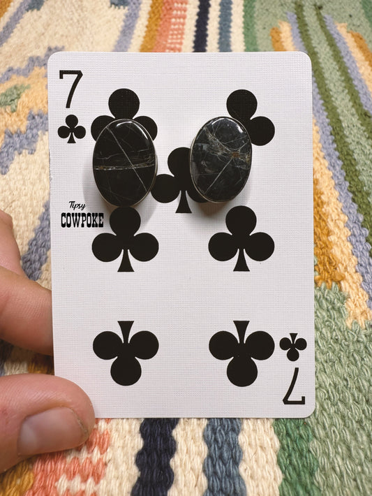 White Buffalo Oval Stud Earrings