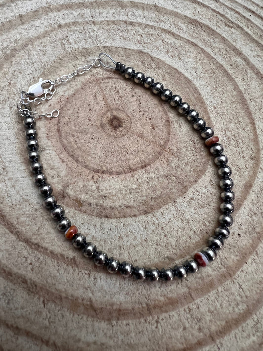 Little bit of Purple Spiny Oyster with Sterling Silver Pearls bracelet