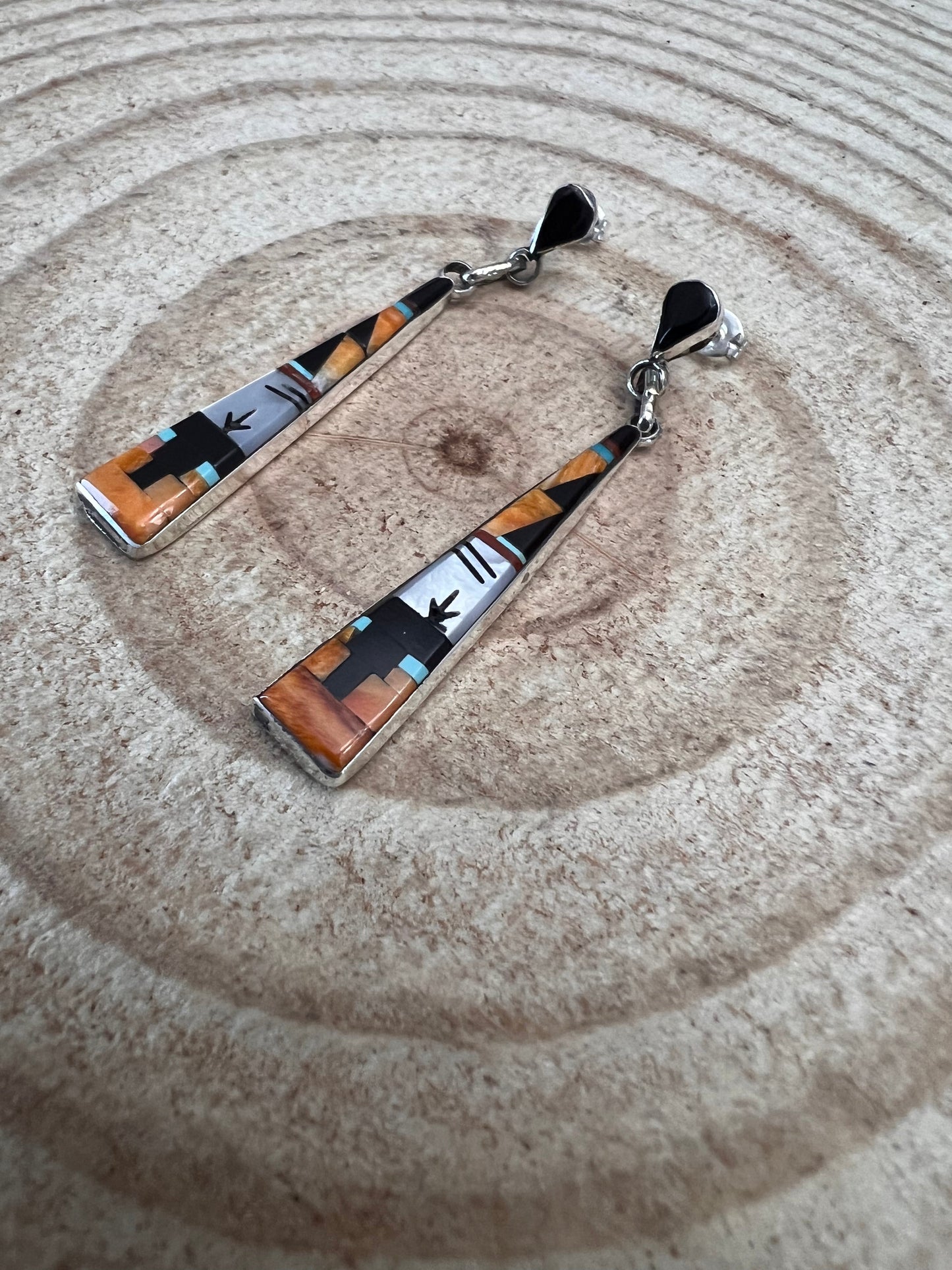 Jason Bobelu Zuni Multi-Stone Inlay Sterling Silver Statement Earrings