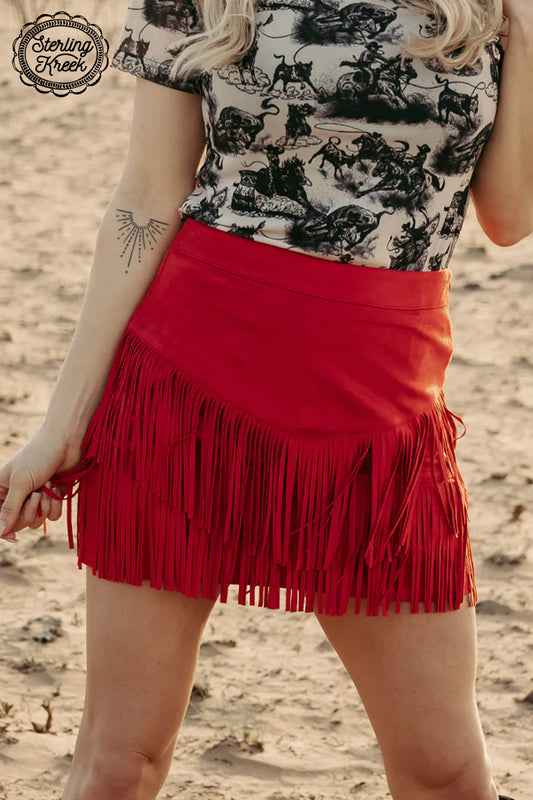 Forth Worth Fringe Skirt Red