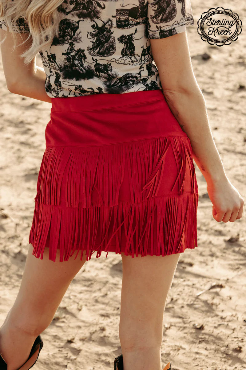Forth Worth Fringe Skirt Red