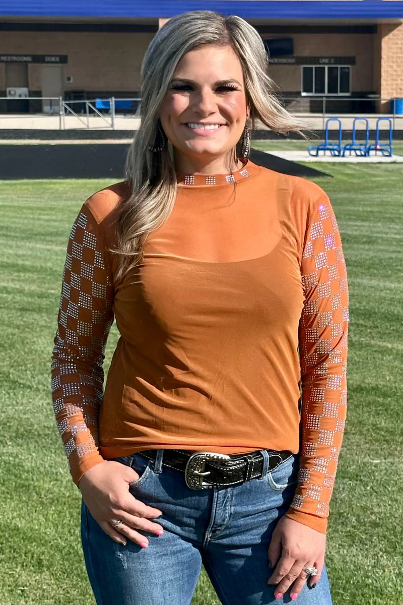 Checked in burnt Orange  Mesh top