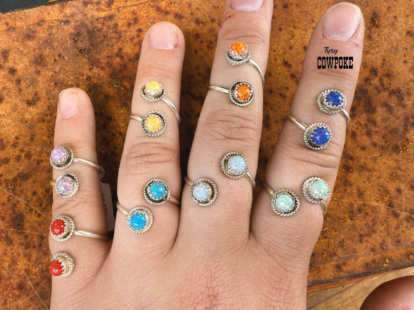 Double Daisy Pink Opal Adjustable Ring