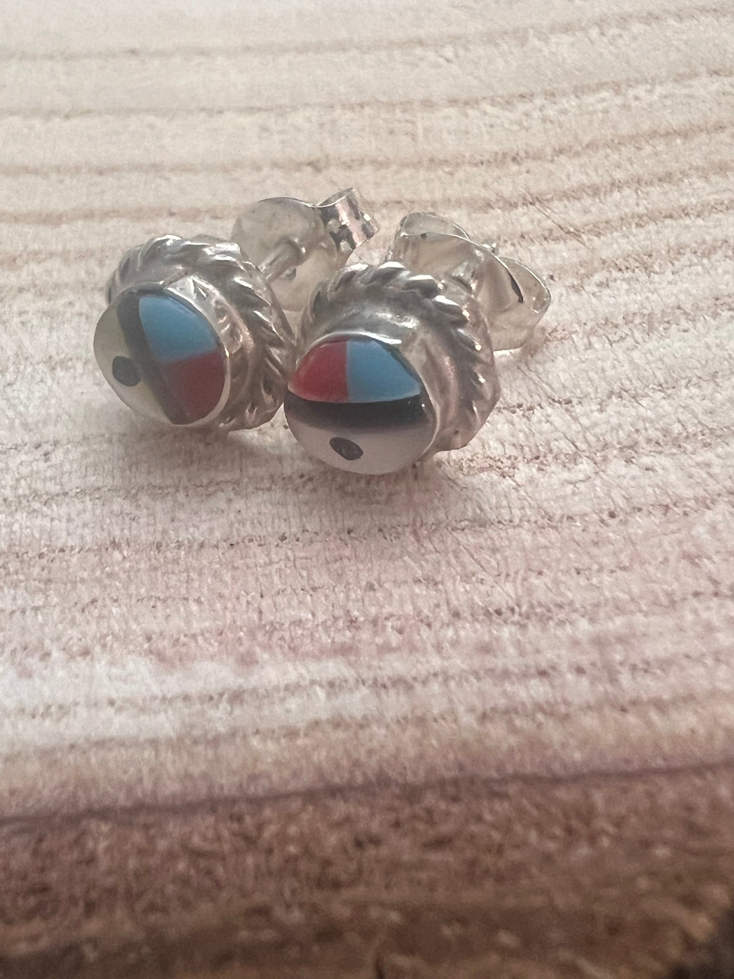 Devoria Bowakay Zuni Multi-Stone Inlay Sterling Silver Stud Earrings — 1/4"