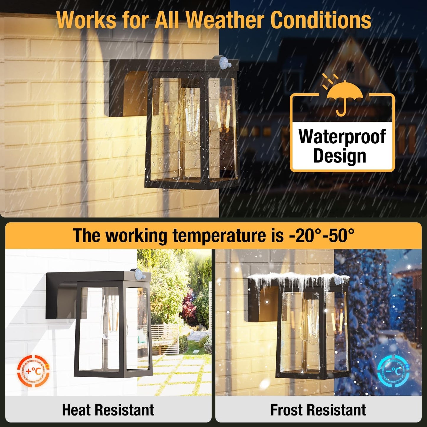 2 Pack Solar Porch Lights Outdoor Motion Sensor, Solar Wall Lights with 2 Modes & Waterproof, Dusk to Dawn