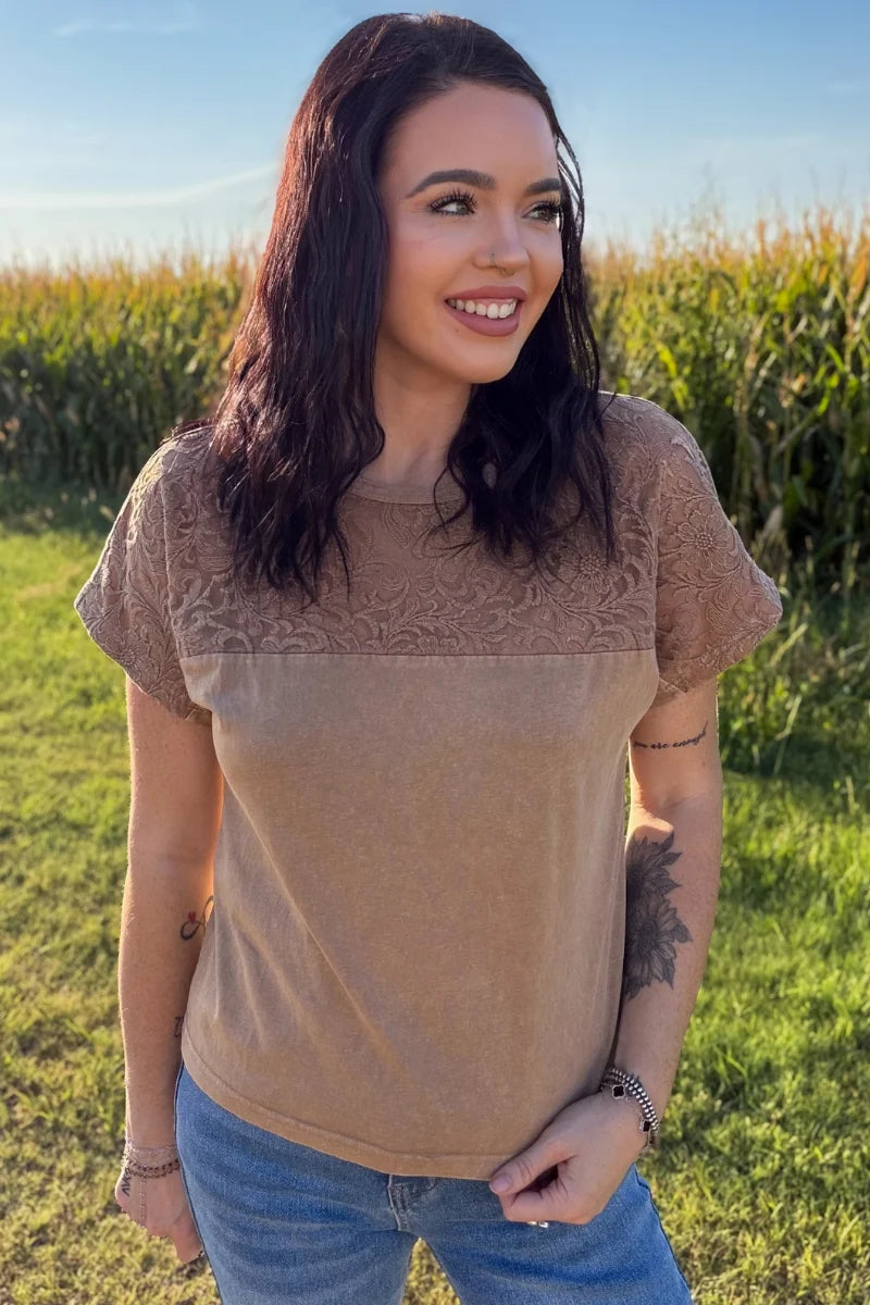 OUT WEST TOOLED TOP - camel