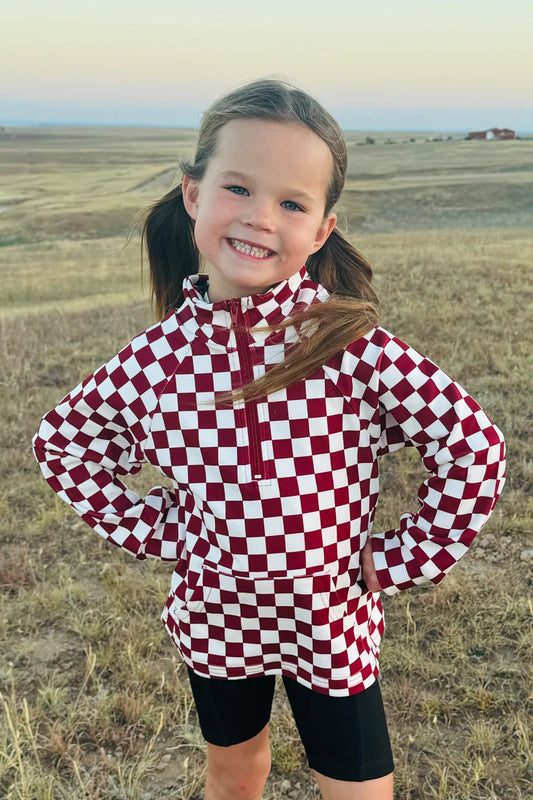 Mini Pep Rally pullover maroon and white