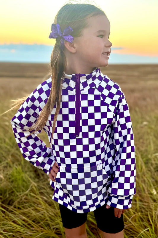 Mini Pep Rally pullover purple and white