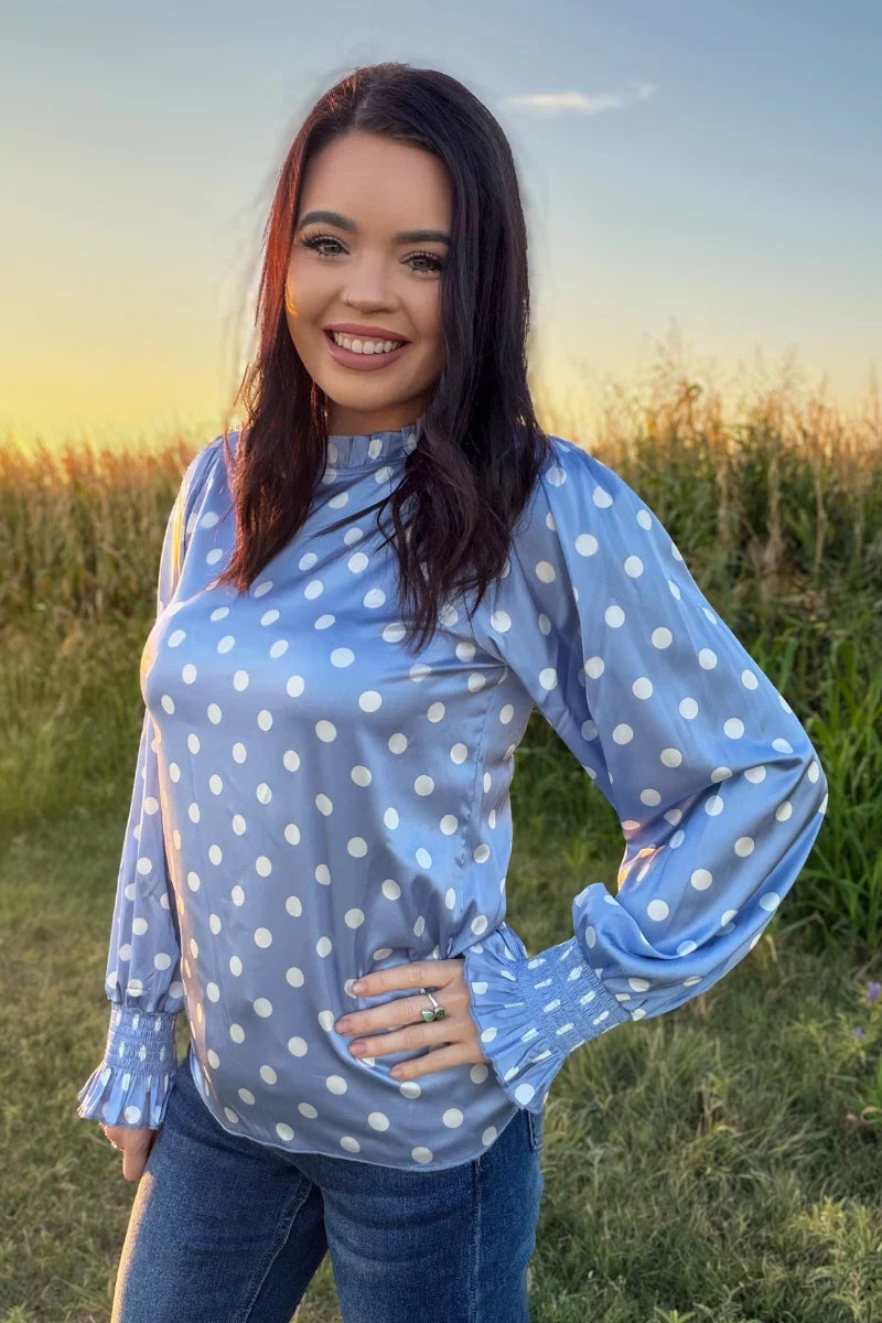 Sunday at the Ranch top- Denim Dot