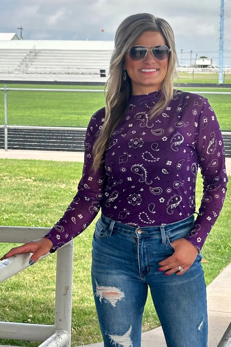 Bandana Babe Mesh Top- purple rts