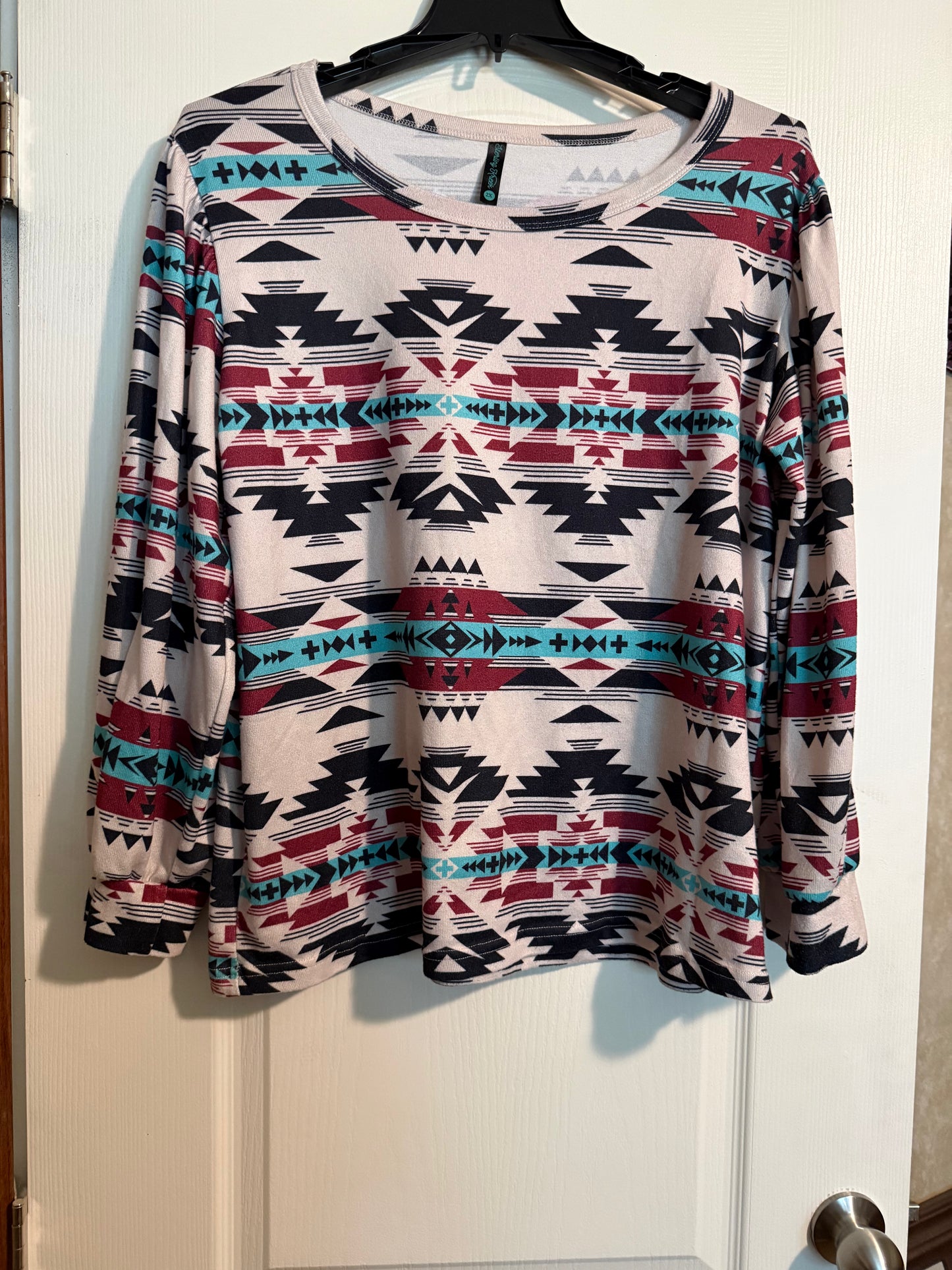 Cream red turquoise Aztec top RTS