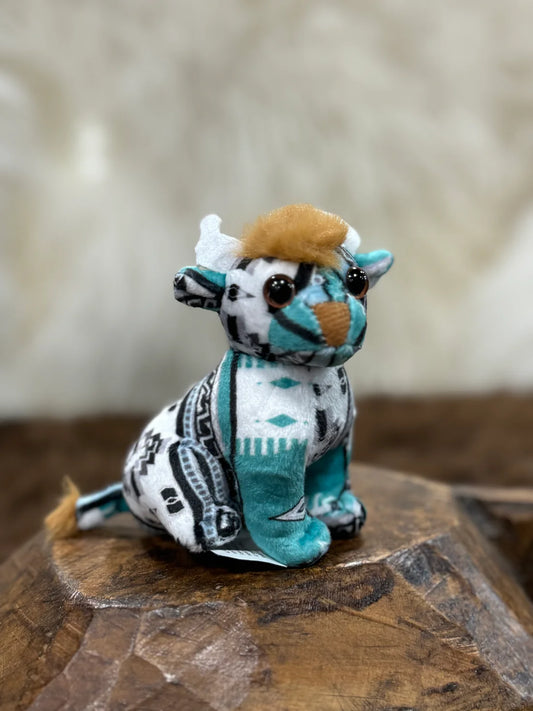 White/turquoise Highland Cow mini Farm Pal 4”