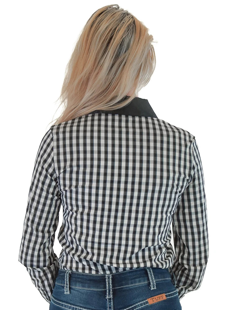 Cowgirl Tuff Company Black & White Structured Plaid Pullover Button Up